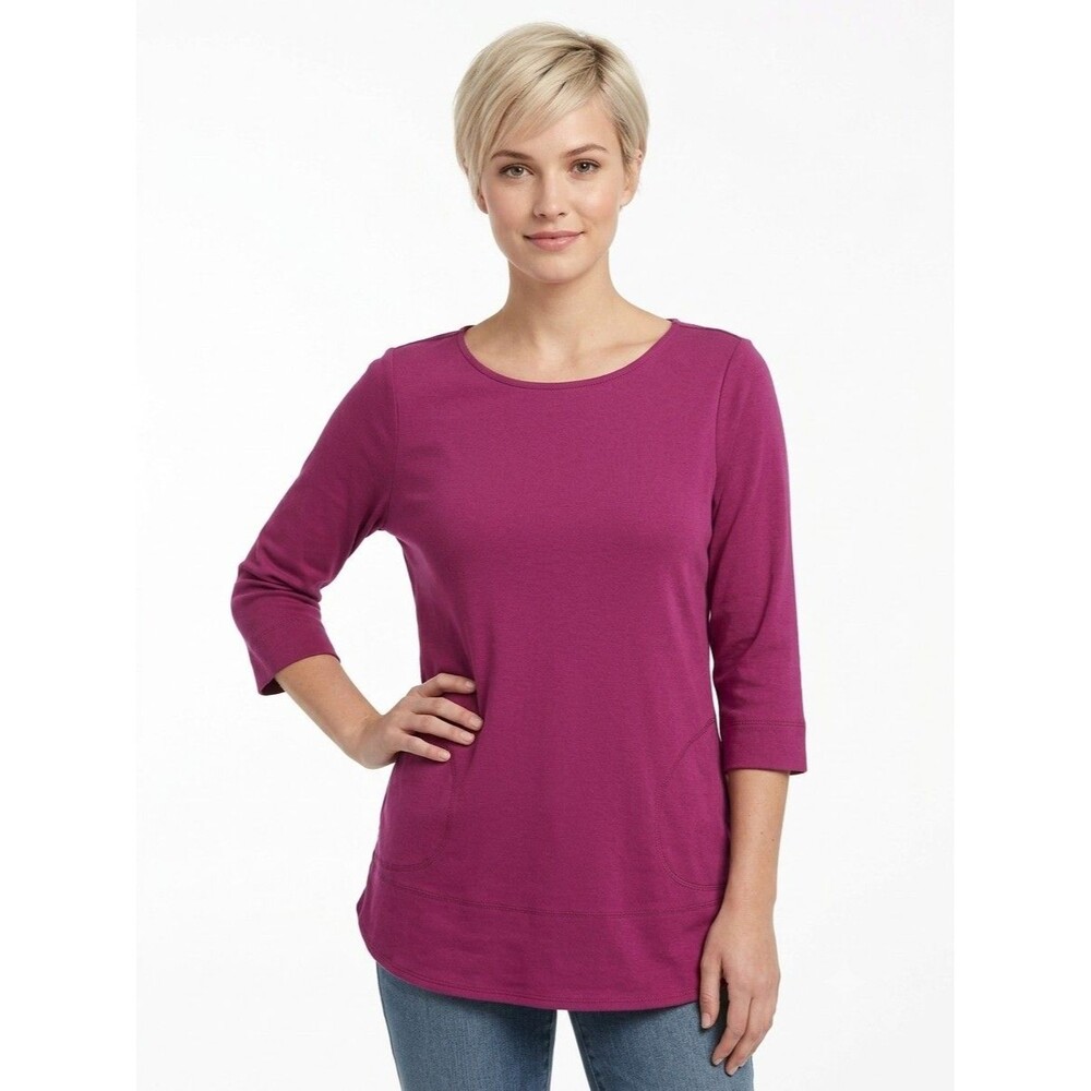 Chico's Ultimate Tee Top 2P Pink 3/4 Slv Scoop Neck Supima cotton Pockets LP